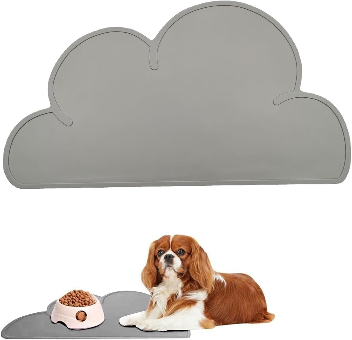 Voedermat van siliconen, voederbakmat van siliconen, antislip hondenbakmat, voermat voor honden en katten, voor voederbakken, waterbak, wolkvormige voedermat, grijs, 48 x 27 cm