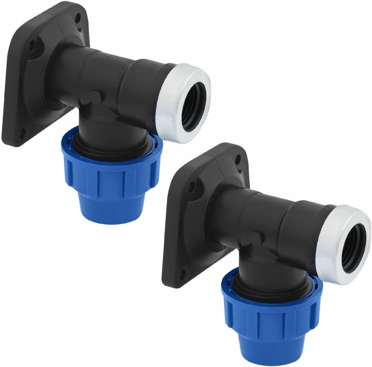 Muurbocht met binnendraad 20mm x 1/2 inch schroefverbinding voor PE buis PN16 DVGW gecertificeerd - klemkoppeling compatibel met PE80 PE100 buizen - 2 stuks