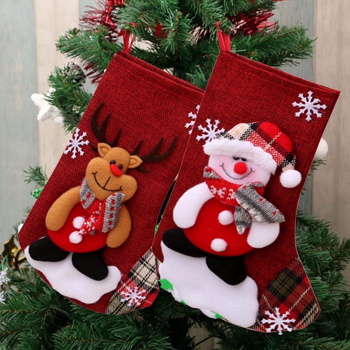 4 stuks kerstkous, kerstsokken, kerstdecoratie, set om op te hangen, decoratieve rekwisieten, snoepzakken, kerstboomversiering (16 x 13 x 22 cm)