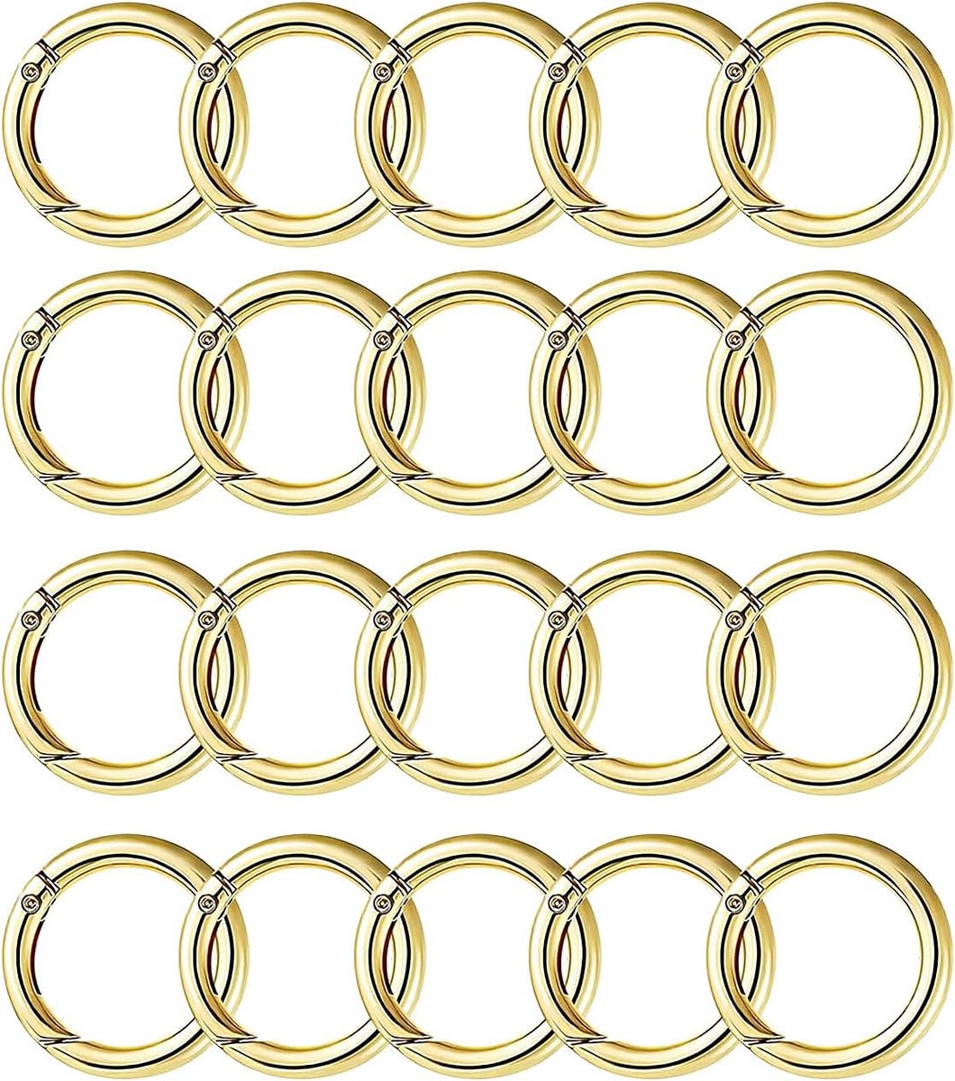 20 stuks ronde karabijnhaken, sleutelhangers, 30 mm sleutelring veer-O-ringen, splitring, drukknoopclip voor sleutelring, tas, portemonnee, accessoires, karabijnhaak (lichtgoud, 30 mm)