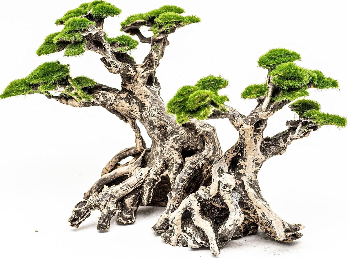 Aquarium Decor- Bonsai Bomen met Faux Mos - Aquarium Rotsen Aquascaping- Gemaakt van Zandsteen, Goudvis Betta Fish Tank Decoraties Verbergt Accessoires