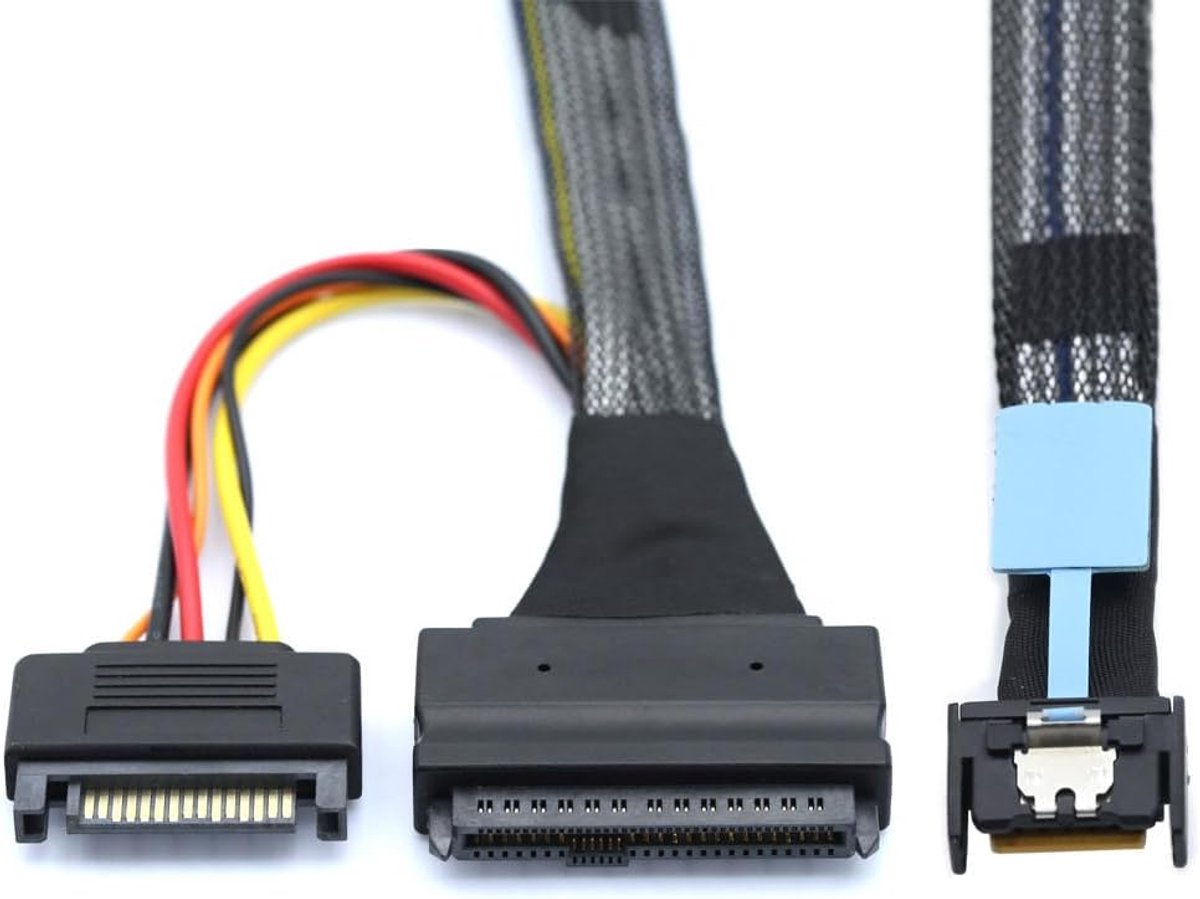 Xiwai PCIe 5.0 MCIO 4X Mini Cool Edge IO naar U.2 SFF-8639 NVME PCI- met 15P Sata Power Kabel voor SSD Moederbord 50cm