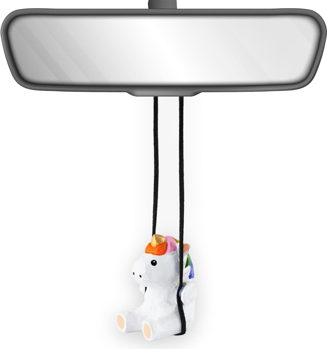 100% Handgemaakte Houten Swingende Eenhoorn Auto Opknoping Ornament - Leuke Handgesneden Geschilderd Hout Eenhoorn Beeldje Auto Spiegel Opknoping Accessoires Decor Geschenken