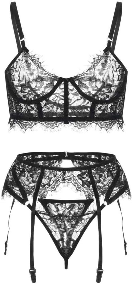 3 ST Sexy Kanten Lingerie Beha Vrouwen Kostuums Nachtkleding String Kousenband Perspectief Verleiding Erotische Dames Set