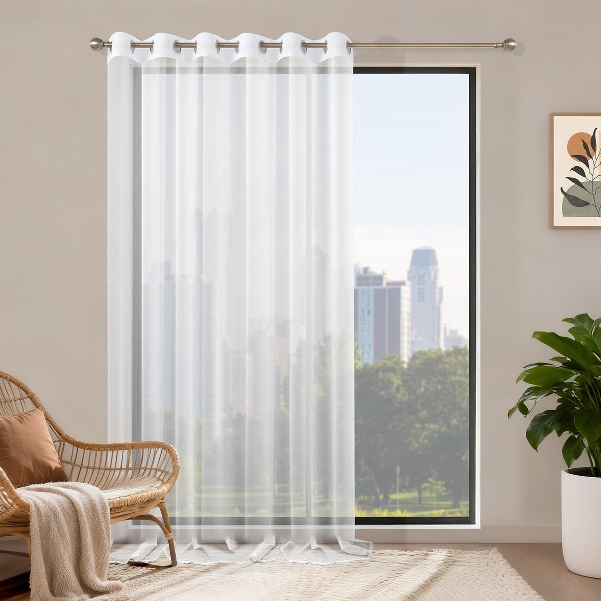 Gordijnen met oogjes, H 245 x B 200 vitrage gordijnen wit transparant, gordijnen doorzichtig wit, oogjesgordijn lussengordijn voor slaapkamer woonkamer keuken Sheer Curtains