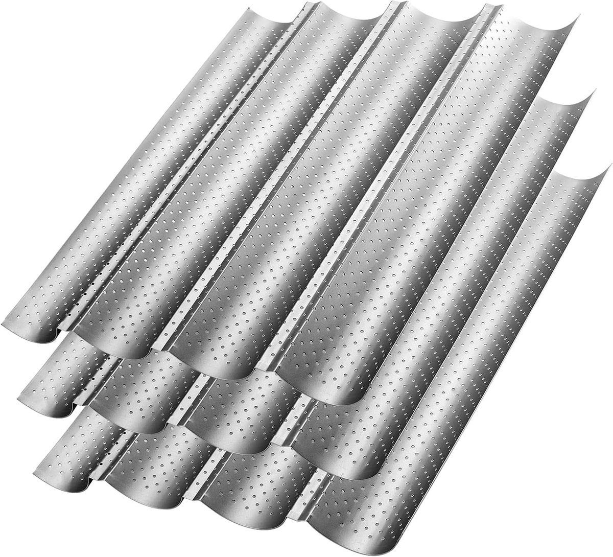 3 stuks baguette-bakvorm, 38 x 33 cm, baguetteplaat, anti-aanbak, bakplaat, broodvorm, baguettevorm, broodbakken voor 4 baguettes, brood-bakaccessoires
