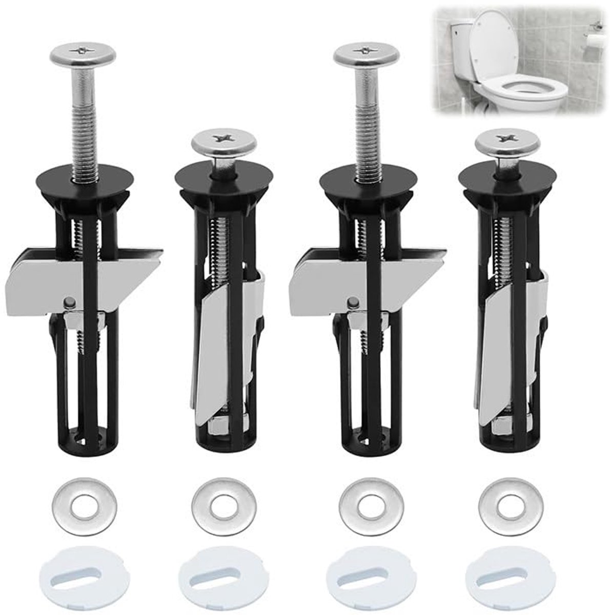 4 stuks scharnieren, wc-bril, robuuste scharnieren, universele compatibiliteit, bevestigingsschroef, modieus design voor thuis, badkamer, hotel, toilet, hotel, restaurant, kantoor en