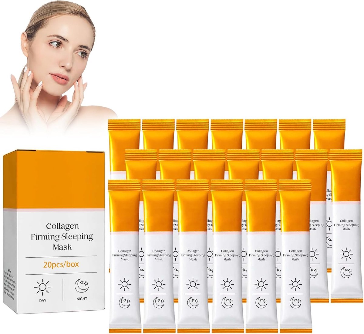 Firming Mask, 20 stuks, hydraterend, anti-aging gezichtsmaskers, hydraterend huidherstelmasker, collageenmasker, gezichtsmasker, witmakend gezichtsmasker, wasvrij slaapmasker