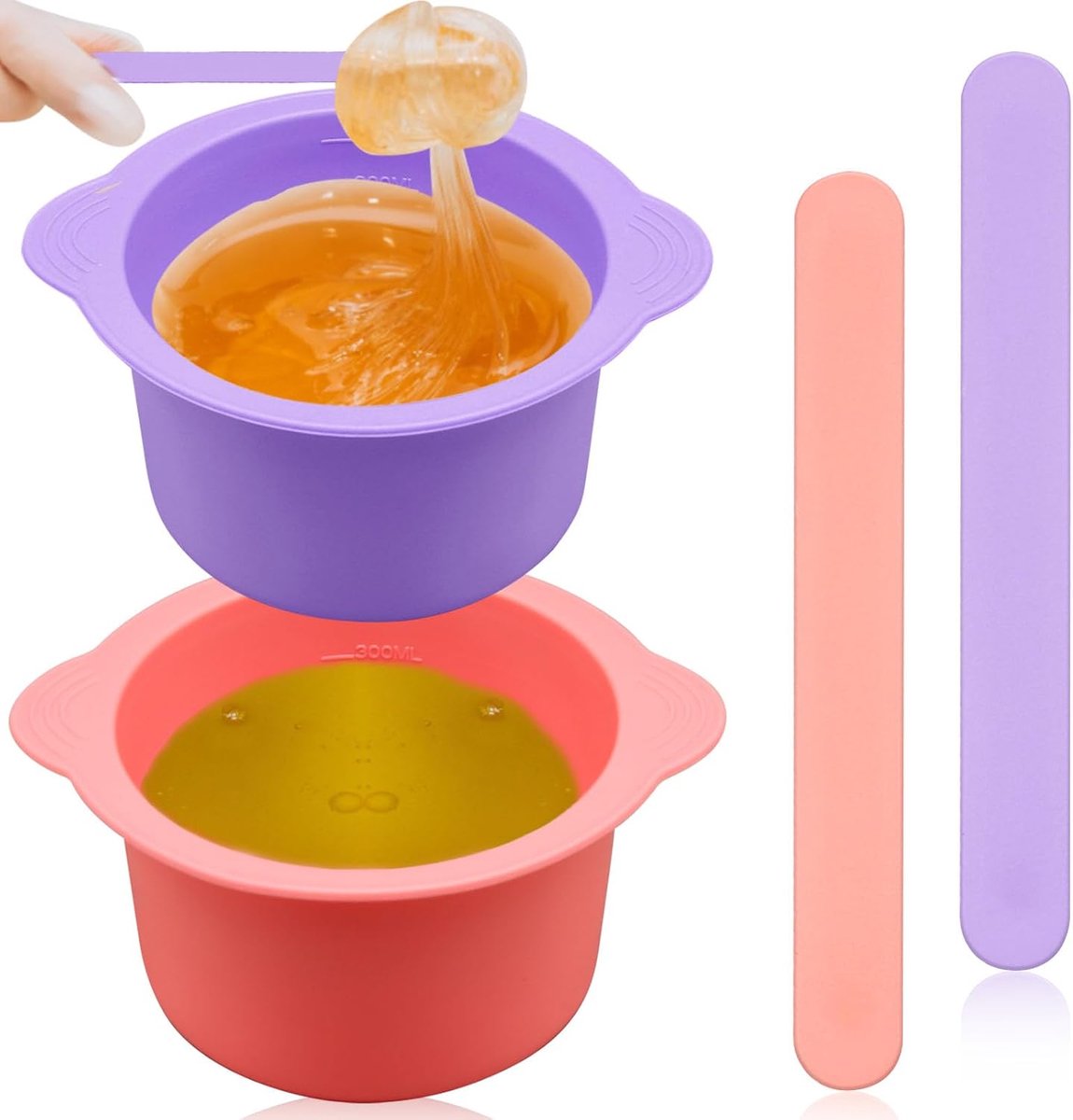 2 siliconen wax heater liners, siliconen wax kommen voor wax heaters, vervang non stick wax blikken, herbruikbare wax liners met 2 spatels (paars, roze)