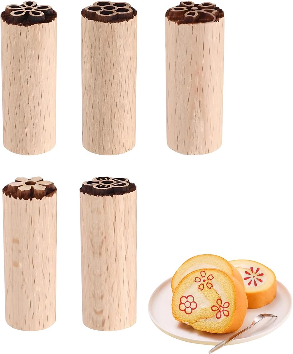 Houten stempels, kleistempel, stempel voor aardewerk, koekjesstempel met de hand gesneden, kleistempel, motiefstempel voor deeg, gebak modelleren (houtkleur)