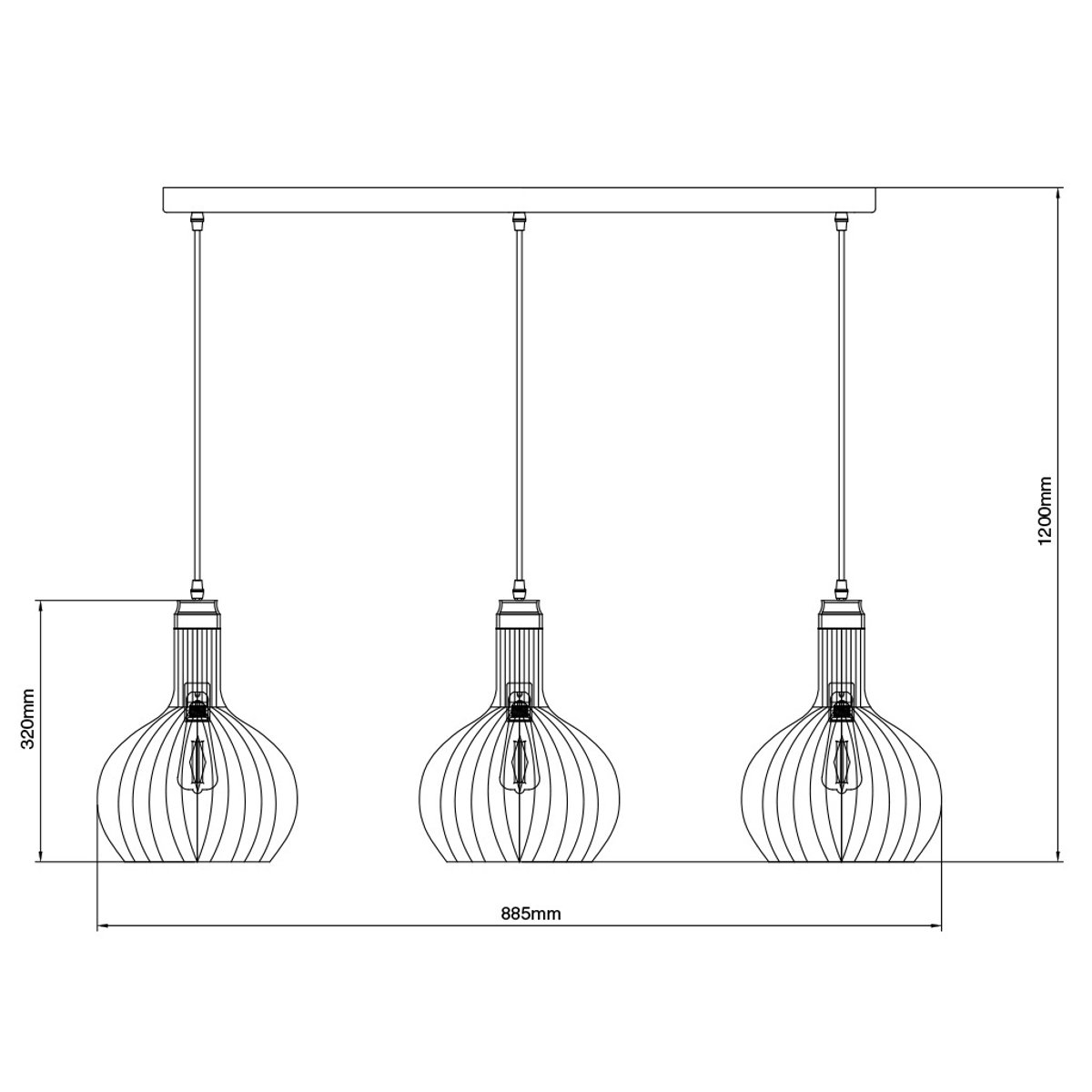 Raga hanglamp met 3 lichtpunten en E27-fitting, staal zwart/koper, 885 x 1200 mm, IP20, lichtbron niet inbegrepen