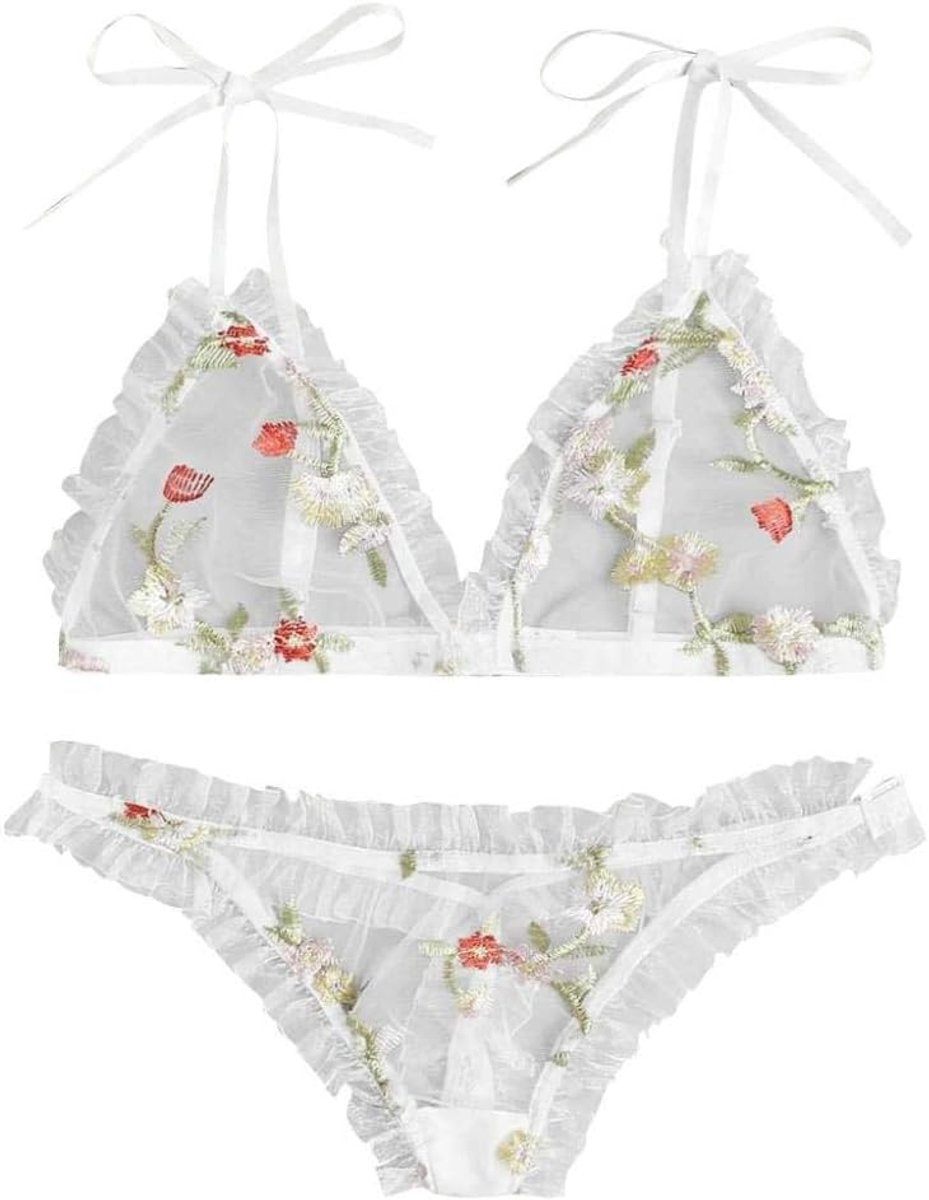Kleding Vrouwen Sexy Lingerie Set Borduurwerk Ondergoed Sexy Sheer Lace Lingerie Set