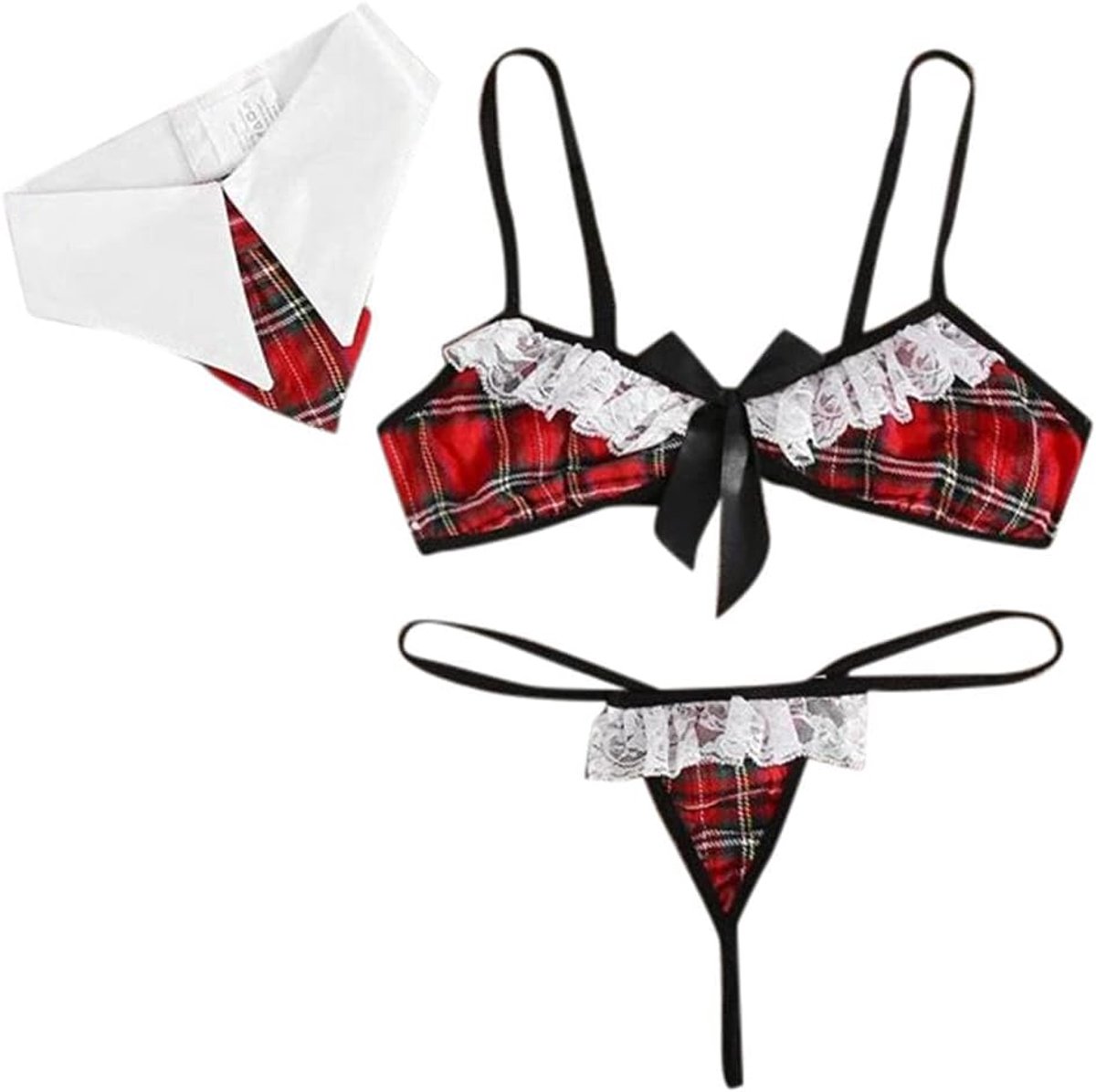 Lingeriesets dames S-2XL Sexy Lingerie Plaid Uniform Vrouwen Kanten Ondergoed Thongs set