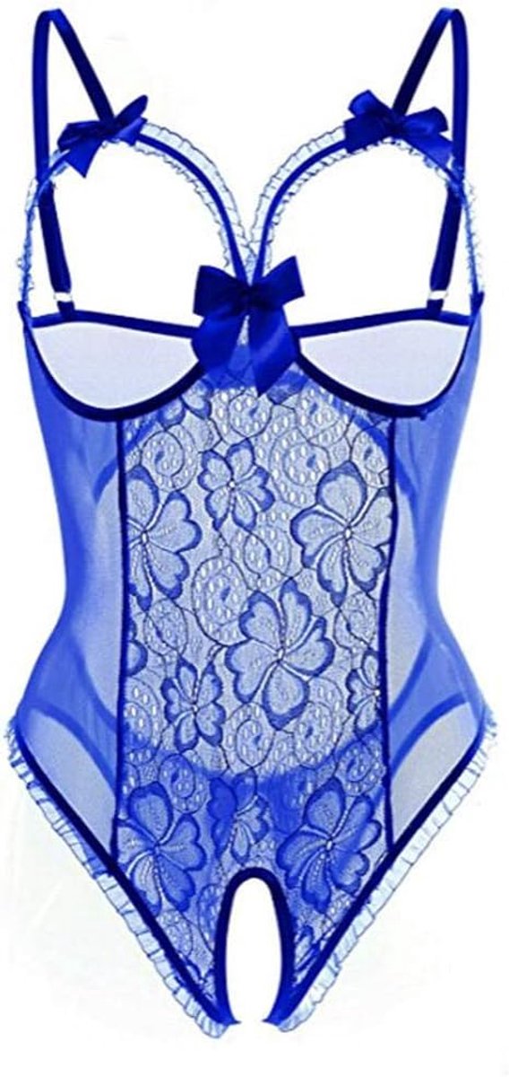Lingeriesets dames Sexy Lingerie Dames Kant Transparant Dun Sexy Nachtkleding set-Azul_XL