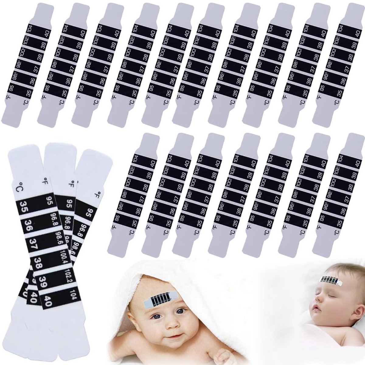20 stuks digitale koortsthermometer, babythermometer, temperatuurstrip voor kinderen, draagbare herbruikbare stickers