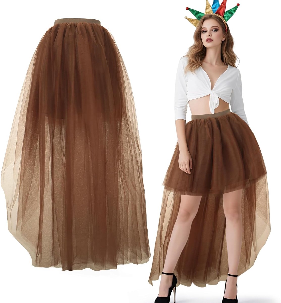 Tule rok kant, tule rok asymmetrisch meerdere lagen aan de voorkant korter, achterkant langer roki tutu voor Halloween Steampunk Gothic Rockabilly