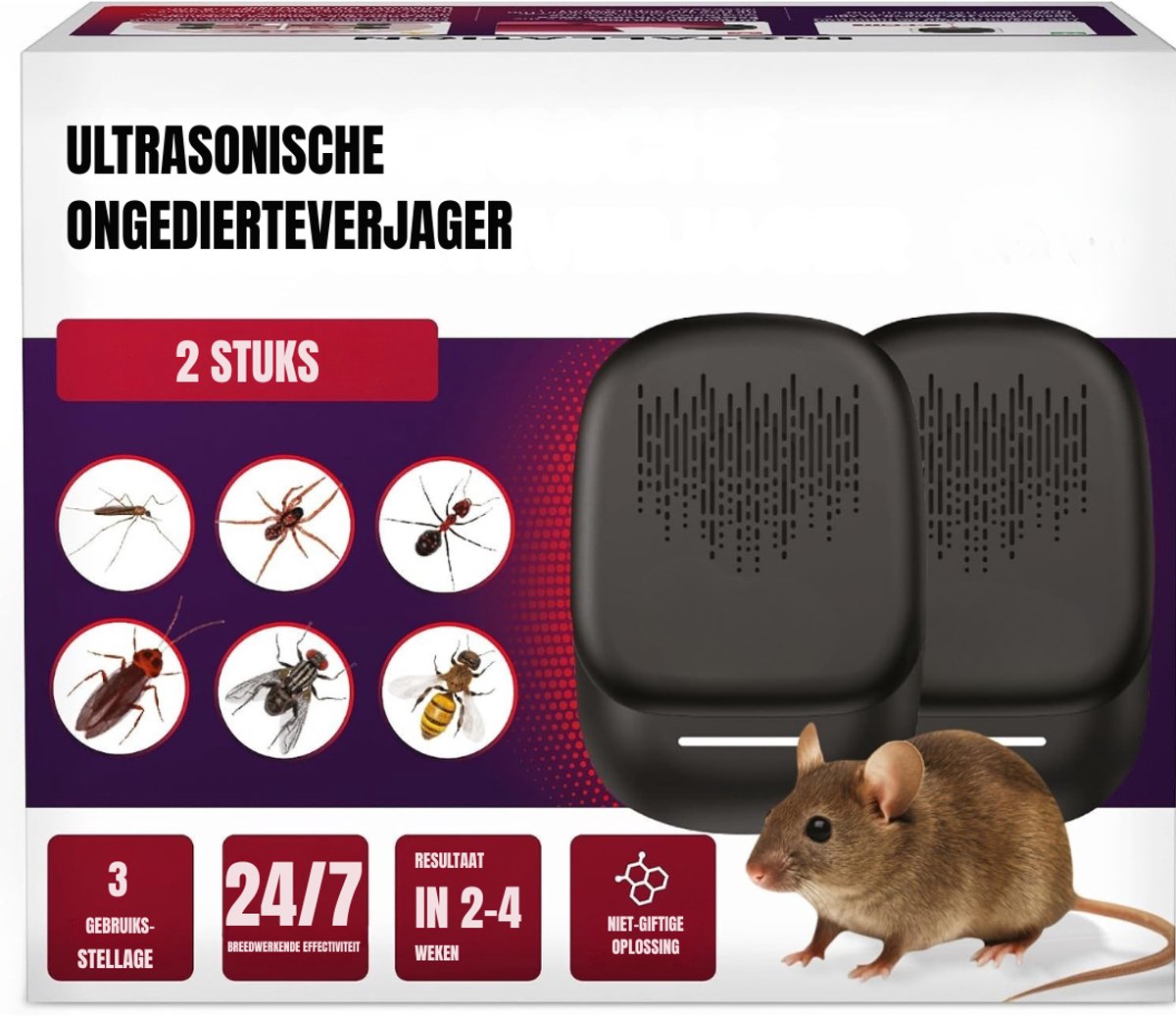 Levo® Muizenverjager Ultrasone Binnen - Muizenval - Muizenvallen voor Binnen - 360 graden - 4 werkmodes - Zwart 1cmx1cmx1cm