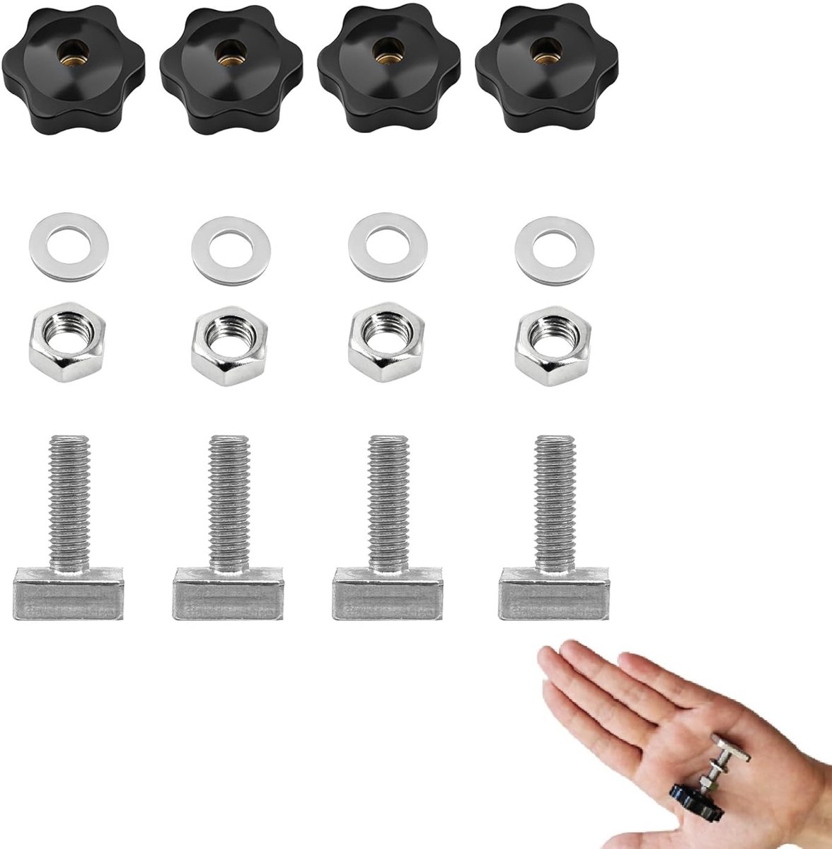 M6 x 35 mm van roestvrij staal met stermoer en sluitringen, set met 4 stuks T-track-schroeven voor dakdrager, dakbox, fietsendrager, skidrager en autoaccessoires