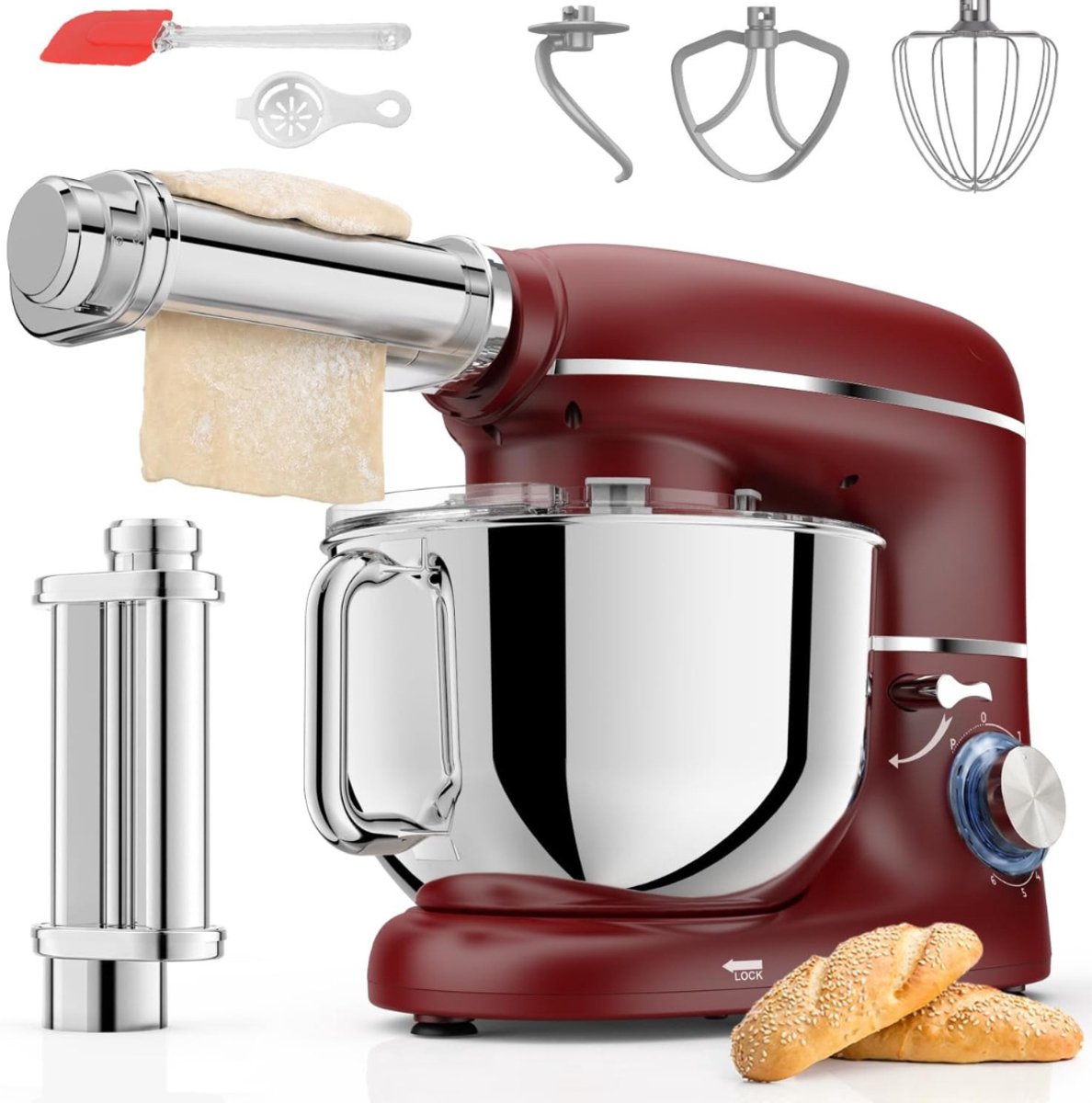 Kavo Deegmachine - Mixer met Kneedhaak - Kneedmachine - Rood - 38cm x 32cm x 24cm