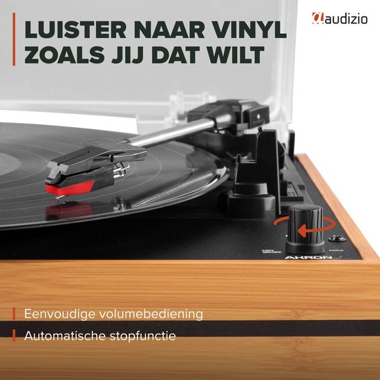 Platenspeler met speakers - Audizio Akron - LP speler - Bluetooth - AUX - 3 snelheden - Bamboe — afbeelding 2