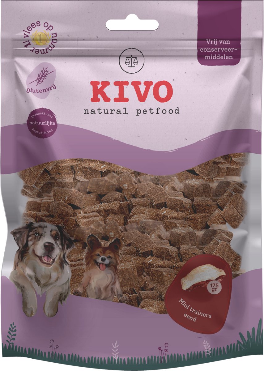 Kivo Petfood Hondensnack Mini Trainer Eend 2 zakken x 175 gram - Graanvrij en Glutenvrij