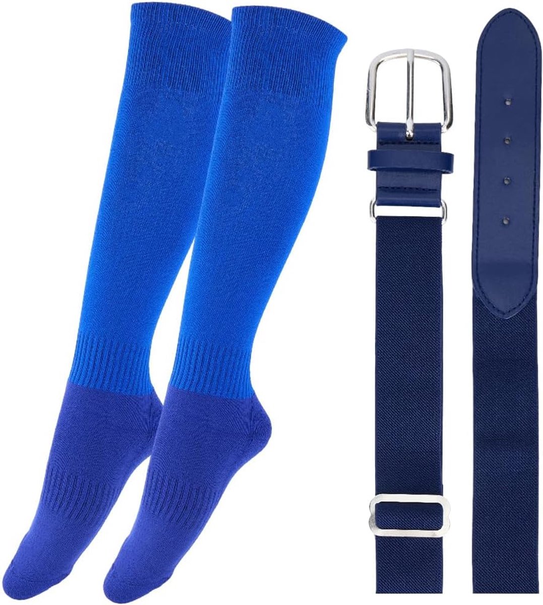 Riem en honkbalsokken, effen kleur, elastisch, voor teamsport, elite, hoge sokken, verstelbare softbalriem van PU-leer en (lichtblauw)