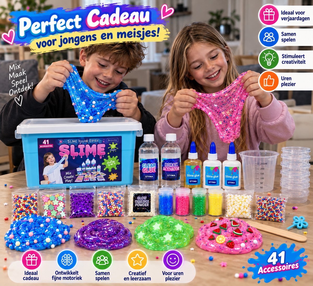 Styma - Slijm Maken - Slime - Slijm - DIY Pakket - Squishy Maker - Slijm Set - Glow in the Dark - Knutselen voor kinderen - Knutsel pakket - Sensorisch - 41 Pcs — afbeelding 4