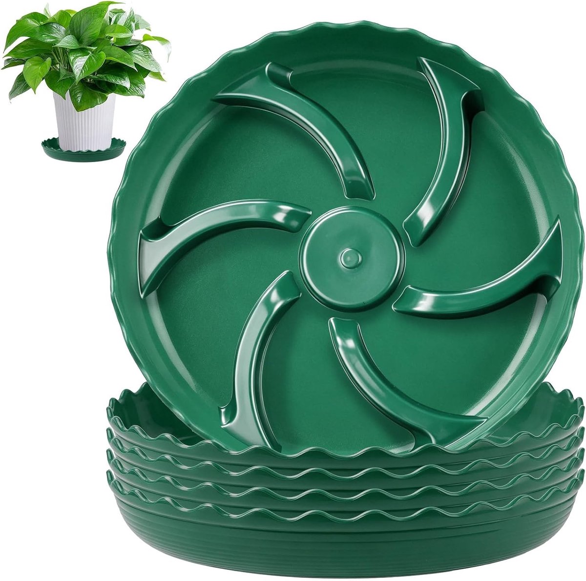 5 stuks onderzetters bloempot 20 cm rond groen bloempot plantenpot onderzetters kunststof versterkte onderzetters bloempotonderzetters planten met goot voor binnen en buiten planten bloemen