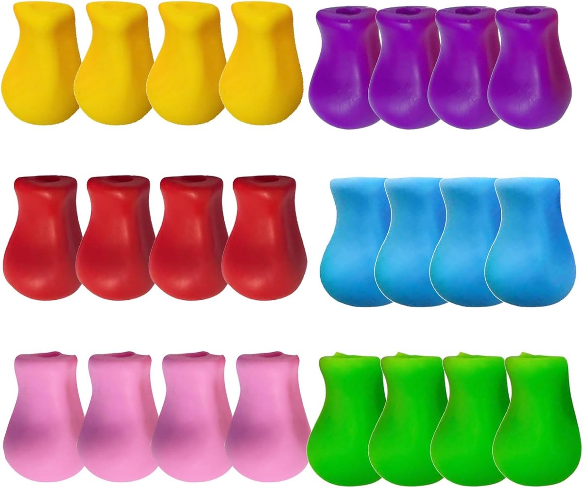 24 stuks potloodgrepen, schrijfhulp voor links of rechts, ergonomische potloodgrepen met 6 kleuren, gecorrigeerde schrijfhouding, antislip siliconen schrijfhulp, ideaal voor kleuterschool, school