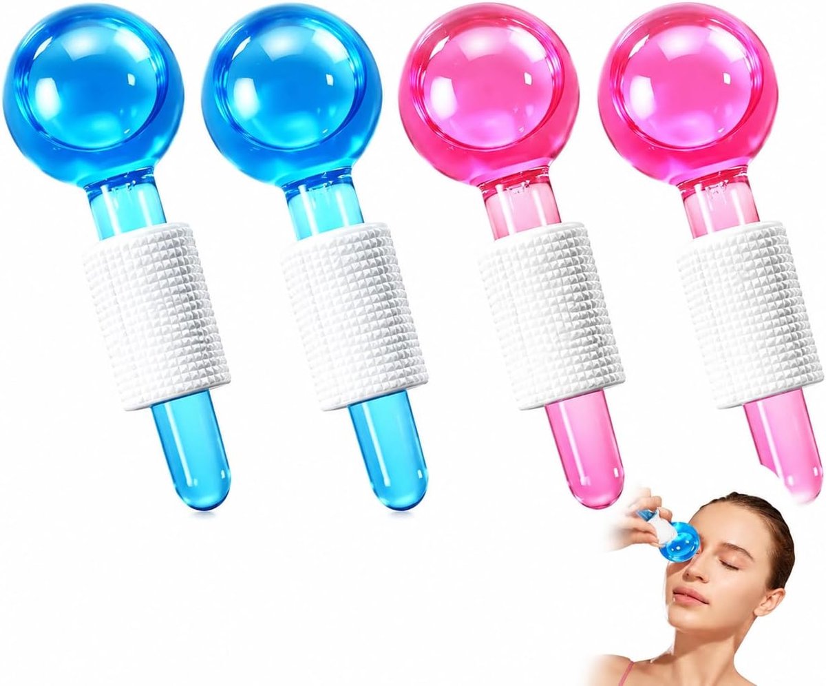 Ijs roller set voor gezicht – 2 stuks (blauw & roze) – koude en warme gezichtsverzorging – helpt bij zwelling, donkere kringen en huidverfrissing – huidverzorgingsmassage tool