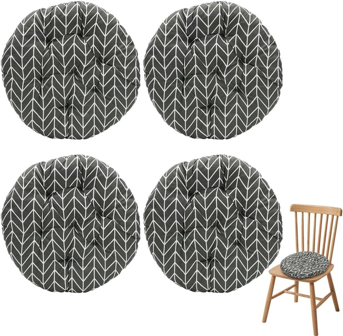 Set van 4 ronde stoelkussens, 40 x 40 x 3 cm, rond zitkussen, vloerkussen, rond, stoelkussen voor binnen en buiten, ideaal voor bureaustoelen, tuinstoelen, in de eetkamer, woonkamer en op het werk