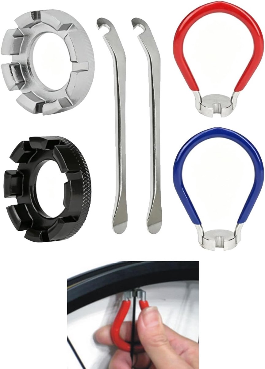 6-delig, afneembare hendel + radiusleutel (rood/blauw/zwart/zilver), antislip, voor reparatie en onderhoud van het wiel