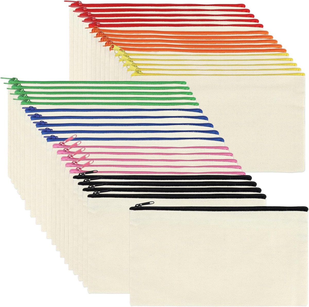 35 stuks stoffen zakjes om te beschilderen, klein, 12 x 21 cm, pennenetui om te beschilderen, stoffen etui met ritssluiting, stoffen pennenetui om te beschilderen, stoffen pennenetui om te