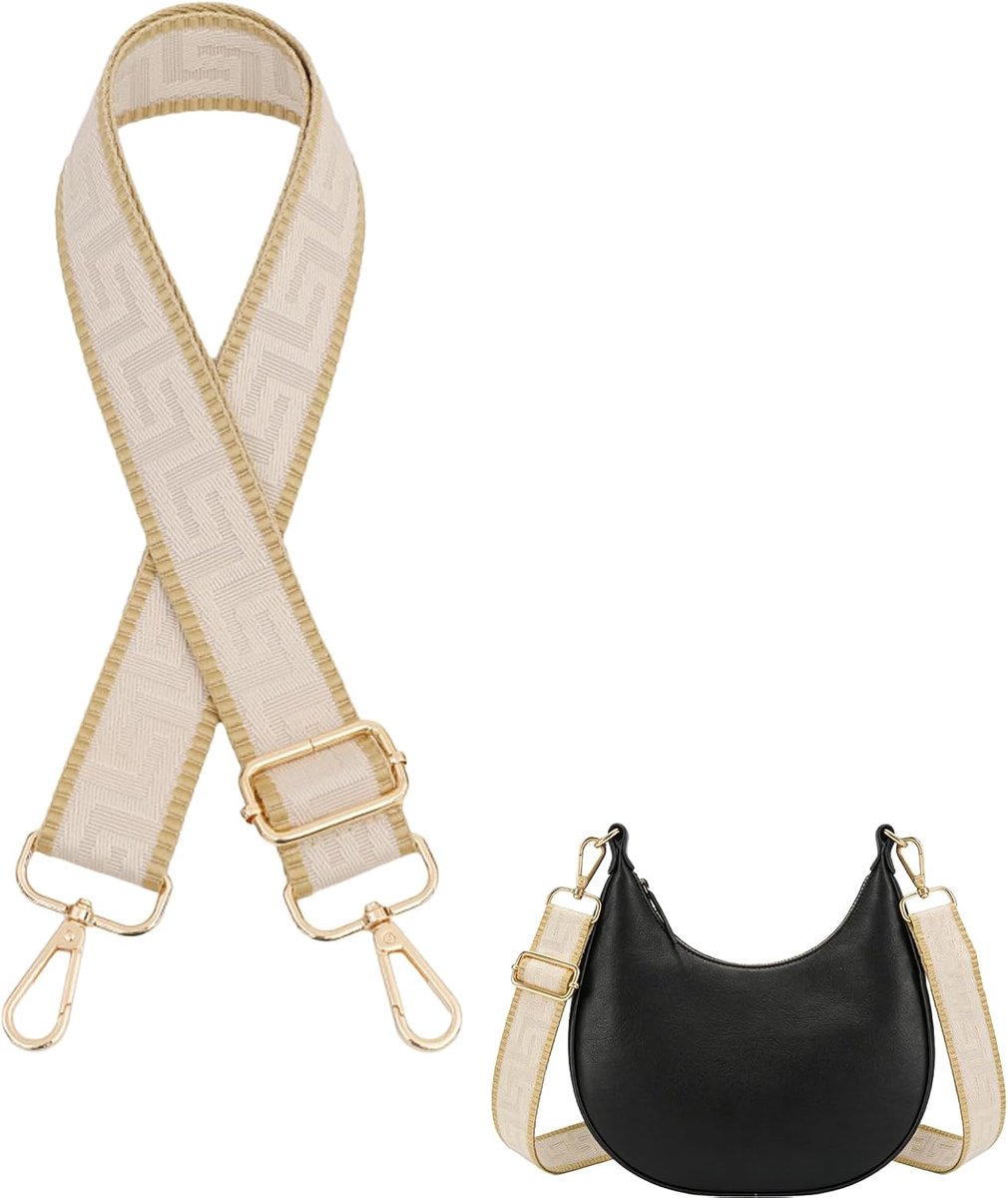 Schouderriem, verwisselbaar, 3,8 cm breed, verstelbaar, voor schouder 75-130 cm met gouden gesp, geschikt voor handtassen, kaki