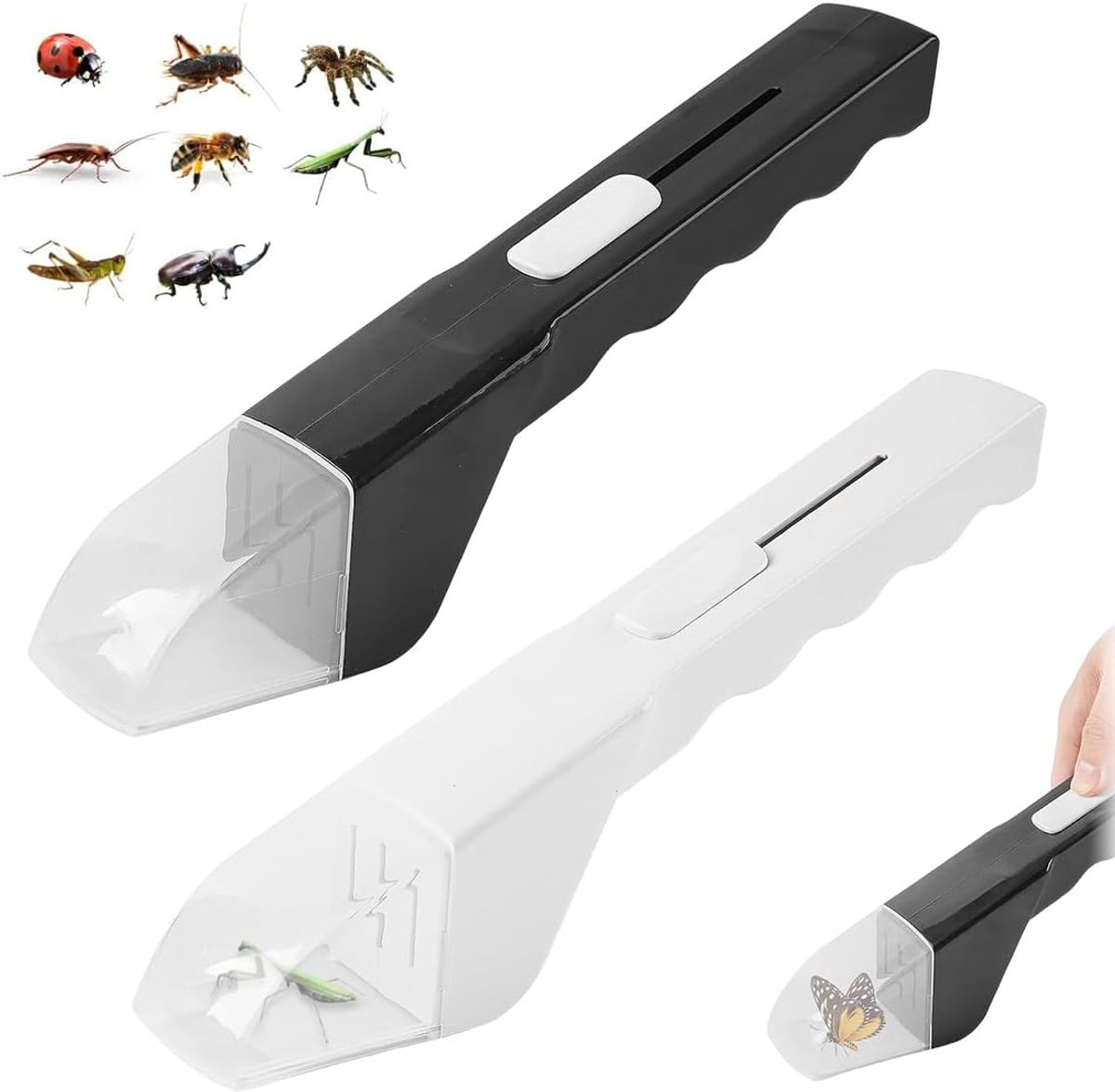 2 stuks insectenvanger, handbediende spinvanger om insecten levend te vangen, geschikt voor kinderen om thuis en in de tuin dieren te observeren, zwart-wit
