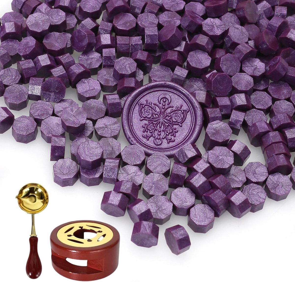 Set, zegelwas paars, 300 stuks wasparels zegel