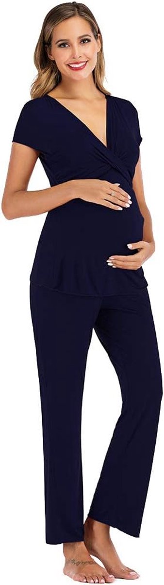 Rismart Zwangerschaps- en borstvoedingspyjama voor dames, set met korte mouwen, zwanger ziekenhuis, nachtkleding T-shirt top met broek