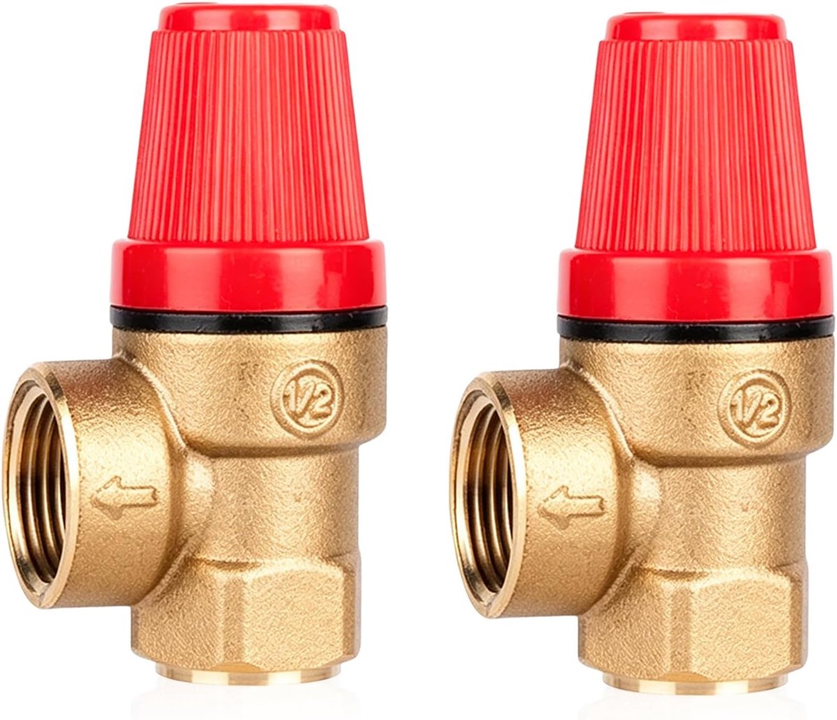 2 stuks messing veiligheidsventiel: DN15 Betrouwbare ontlastingsdrukregelklep 6 bar, 1/2" veiligheidsventiel ontlastingskleppen, voor verwarming, warm water en zonne-installatie