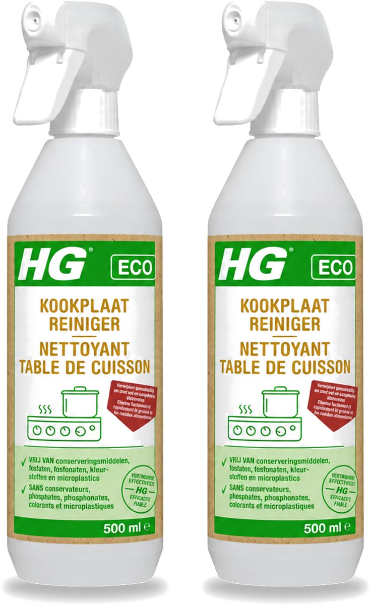 2 x HG ECO - Kookplaatreiniger - Verwijdert Gemakkelijk & Snel - Duurzaam & Ecologisch - 500 ml - Bulkverpakking - 2 stuks
