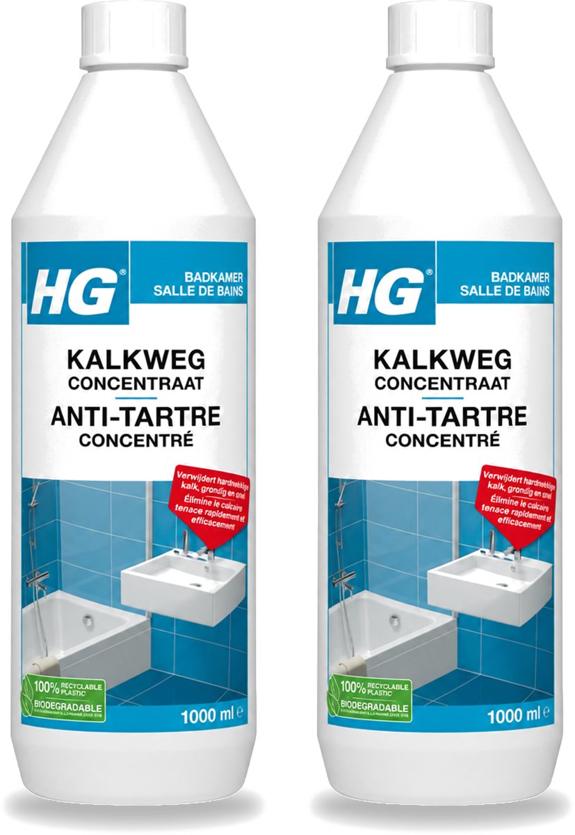 2 x HG - Badkamer - Kalkweg Concentraat - Verwijdert Hardnekkige Kalk - 1L - Voordeelverpakking - 2 stuks