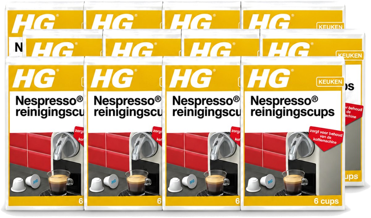 12 x HG - Nespresso Reinigingscups - Verwijdert Grondig Vet & Aanslag - 6 Reinigingscups - Voordeelverpakking - 12 stuks