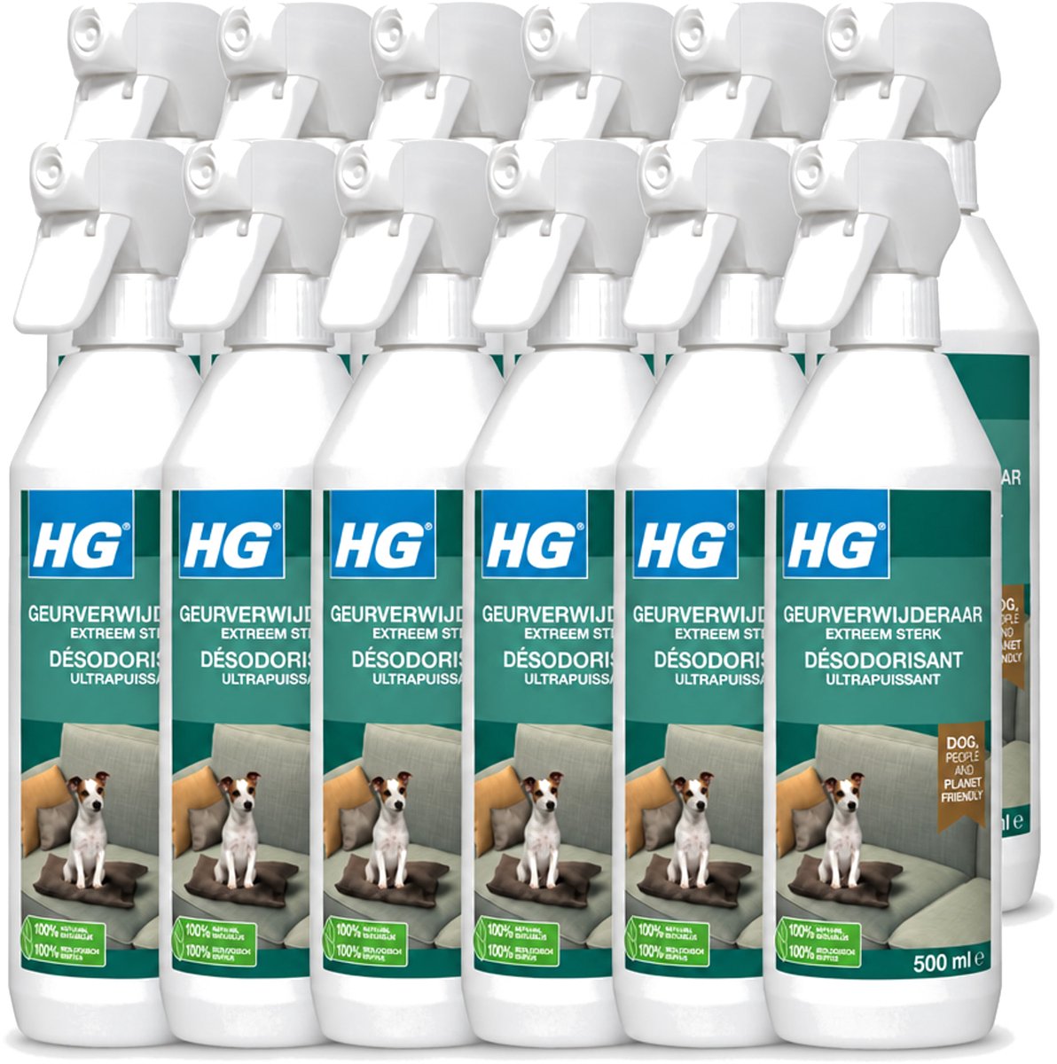 12 x HG - Geurverwijderaar Hond Spray - Extreem Sterk - Werkt Binnen 30 Minuten - 100% Biologisch - 500 ml - Voordeelverpakking - 12 stuks