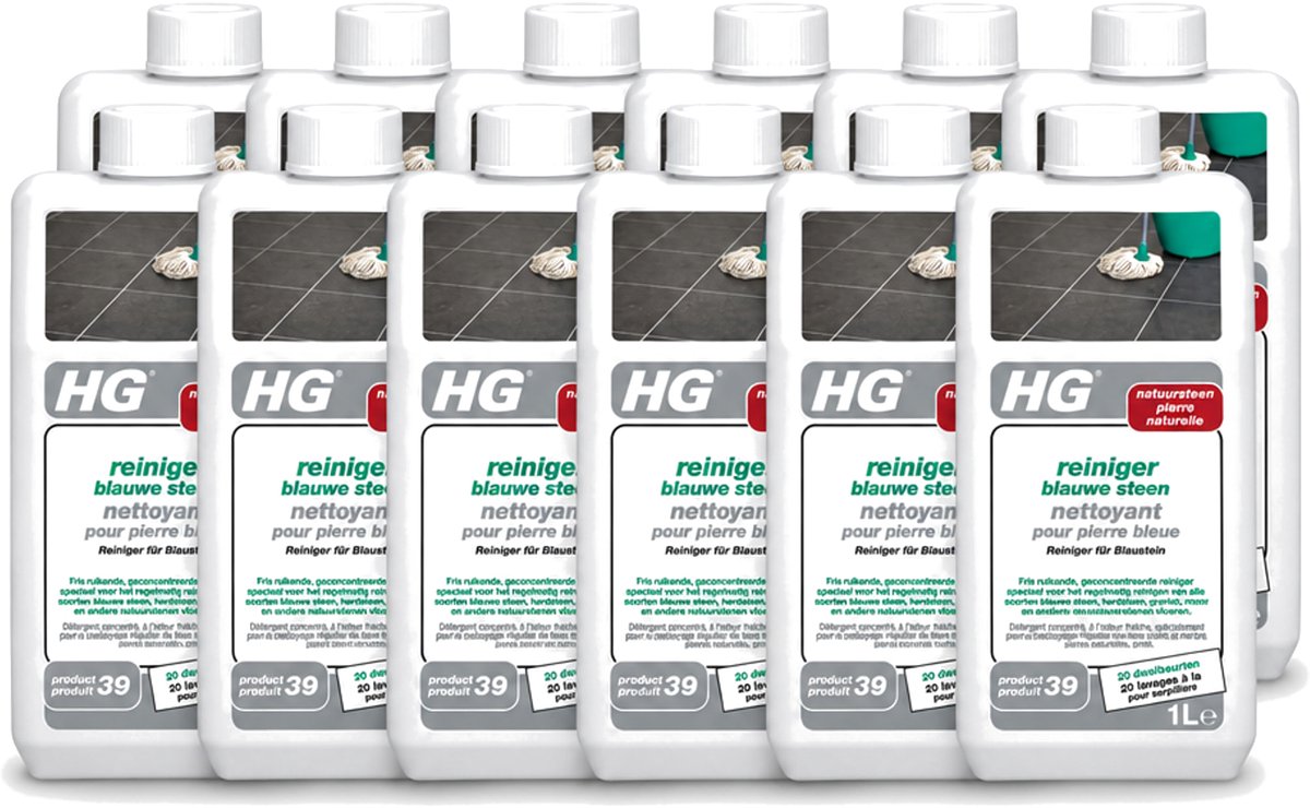 12 x HG - Blauwe Steen Reiniger - Reinigt Veilig & Streeploos - 20 Dweilbeurten - 1L - Voordeelverpakking - 12 stuks