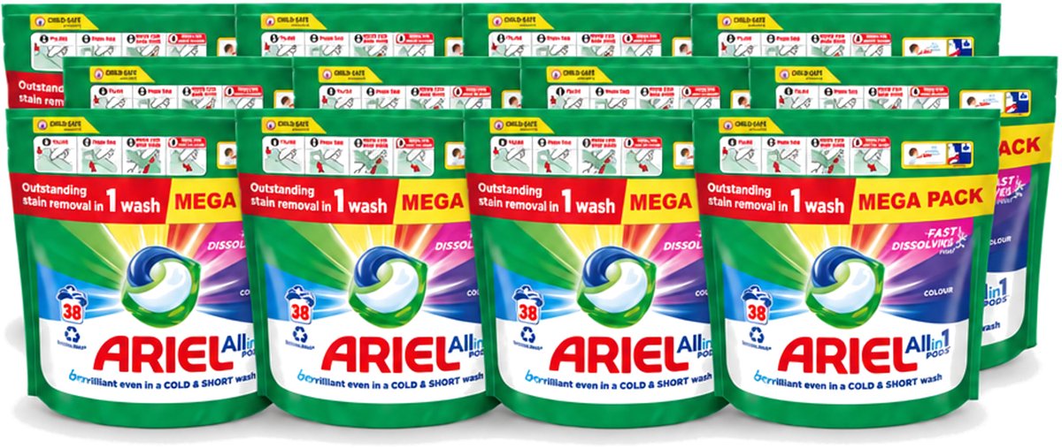 12 x Ariel – Pods All-in-1 – Color – 38 wasbeurten - Voordeelverpakking - 12 stuks