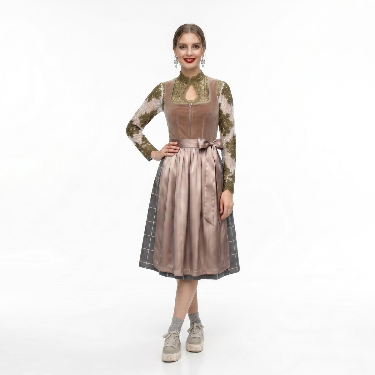 Harmony 2-delige Dirndl (jurk + schort) in groen/donkerblauw geruit/beige