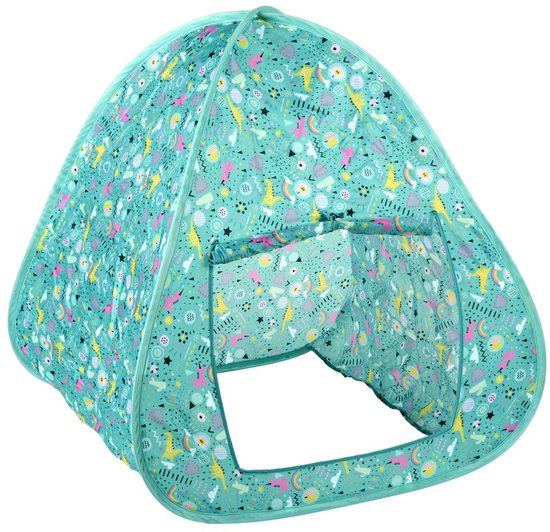 Eddy Toys Pop-up Speeltent - Eenvoudige en Snelle Montage - Geschikt Voor Binnen en Buiten Gebruik - Vrolijk Kleurrijk Design - Gemaakt van Polyester - Afmetingen 95x70x78 cm - Kleur Turquoise — afbeelding 3