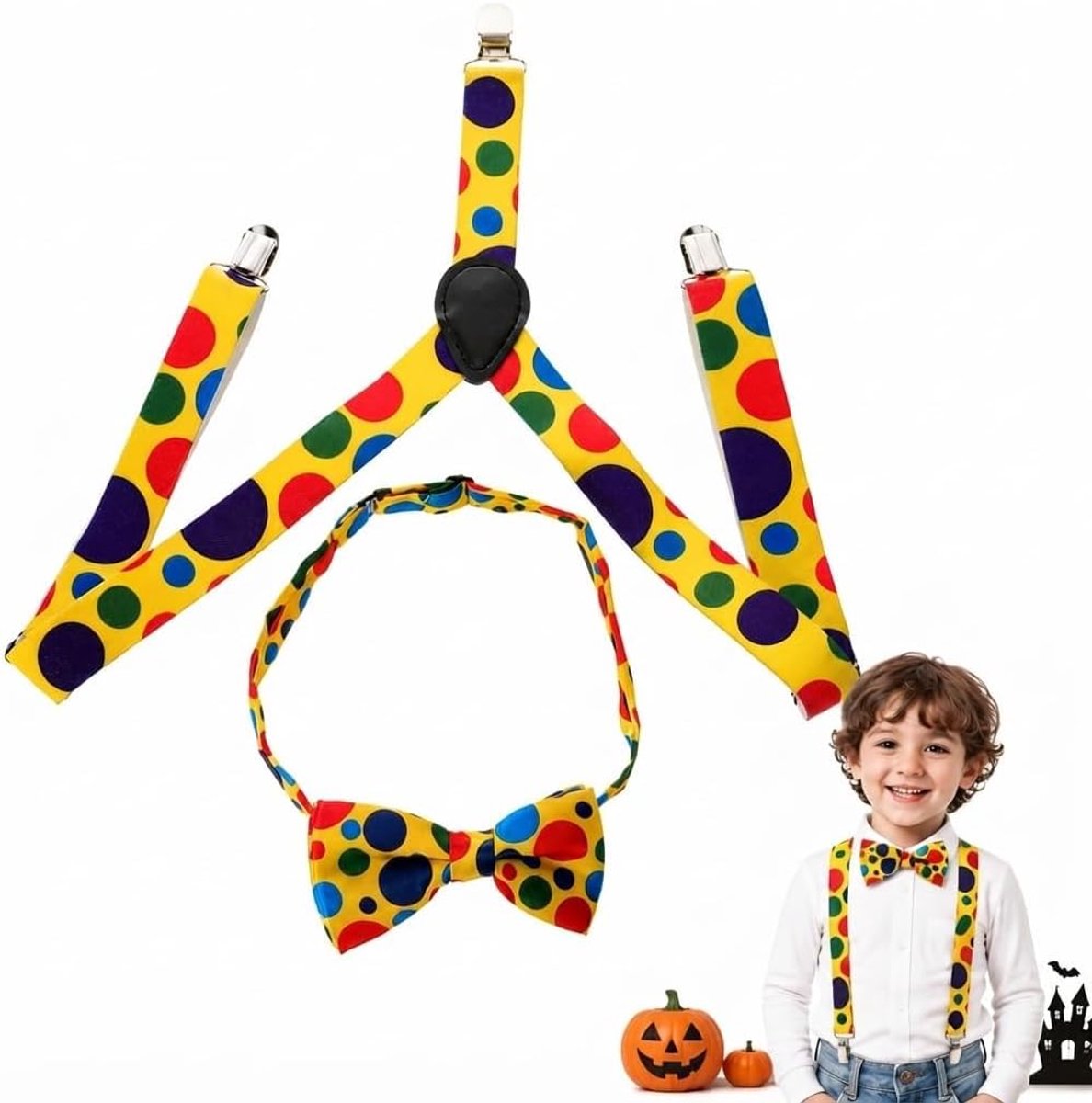 Clownkostuum voor kinderen, accessoires, bretels, vlinderdas, set