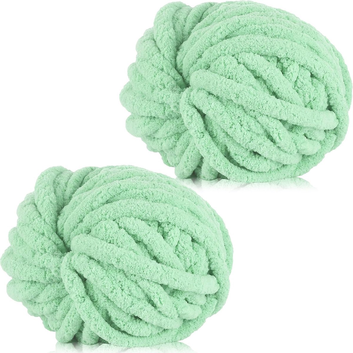 Haakgaren 2 x 250 g, dik, zacht pluizig chenillegaren, veelkleurige dikke breiwol, supergrof garen voor het haken van dekens, hoeden, kussens en tassen (aquagroen)