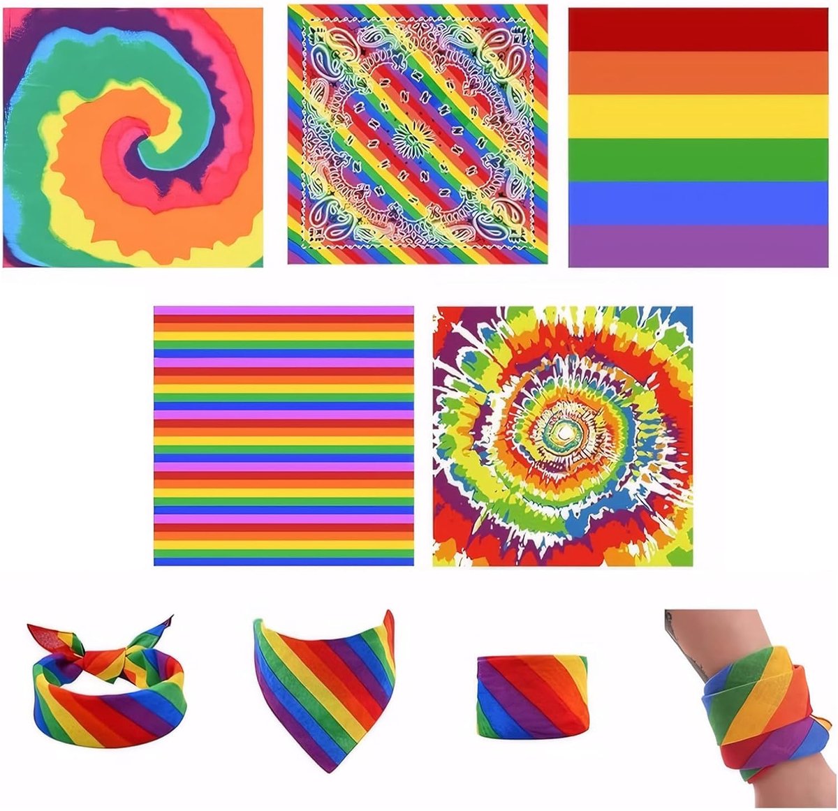 Hoofddoek Set - 6 Stuks Pride Bandana 54x54 cm van Zacht Katoen, Herbruikbare LGBTQ+ Accessoires voor Festivals, Feesten en Dagelijks Gebruik