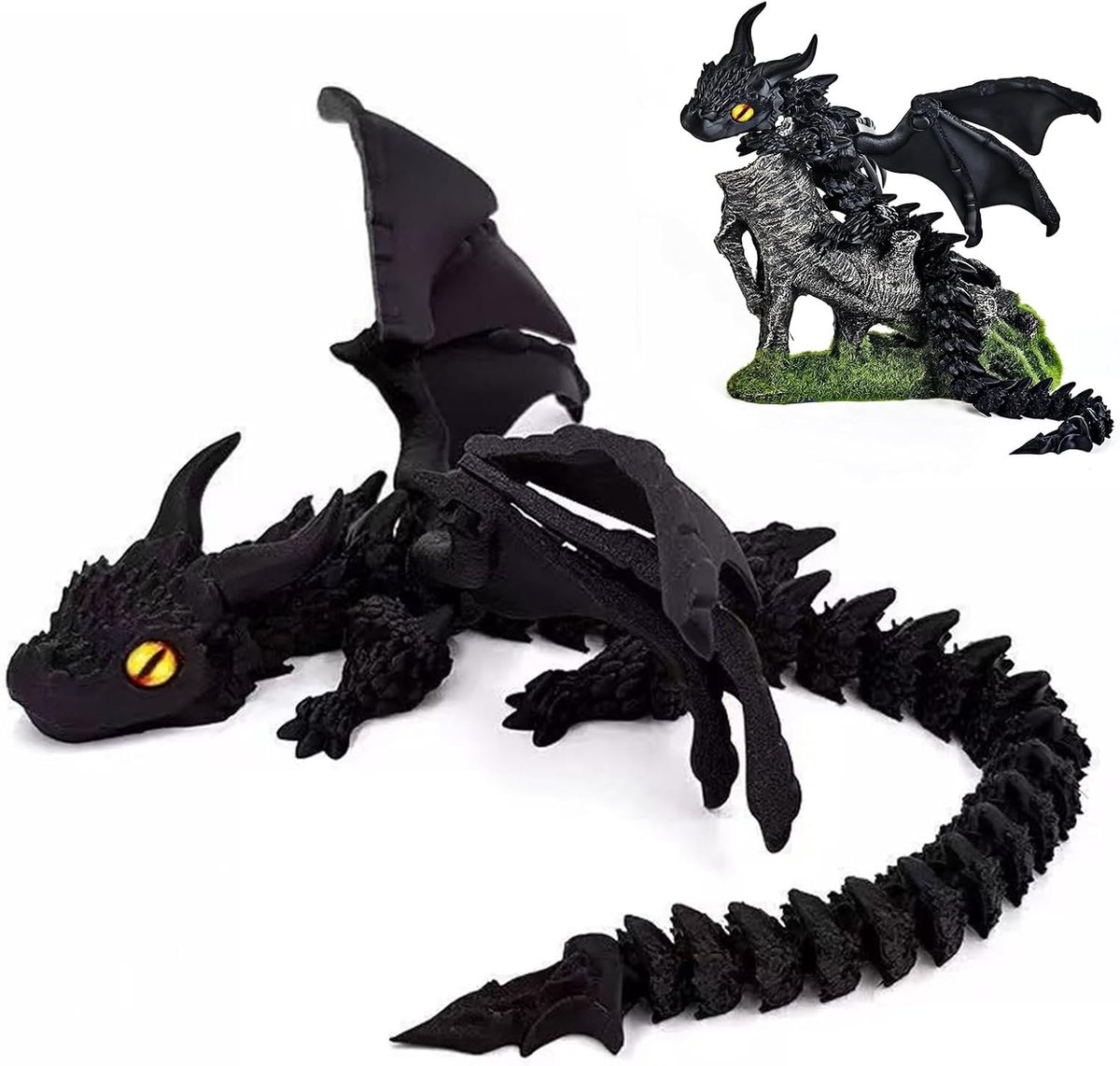 30 cm 3D-geprint drakenspeelgoed met ogen en vleugels, flexibel gelede 3D-geprinte dieren kristallen desktop drakenfiguren, home auto decoratie voor volwassenen en kinderen, fidgetspeelgoed